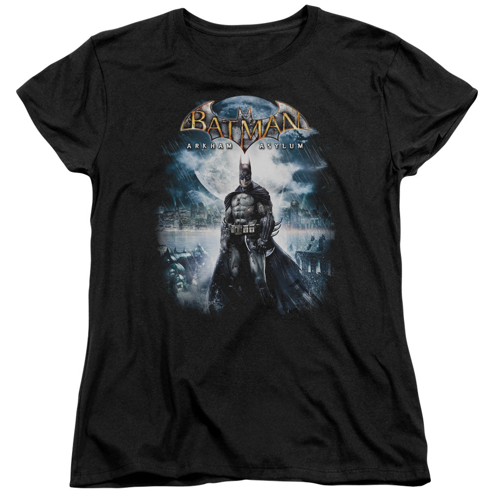 BATMAN ARKHAM ASYLUM/GAME COVER - S/S WOMENS TEE - BLACK