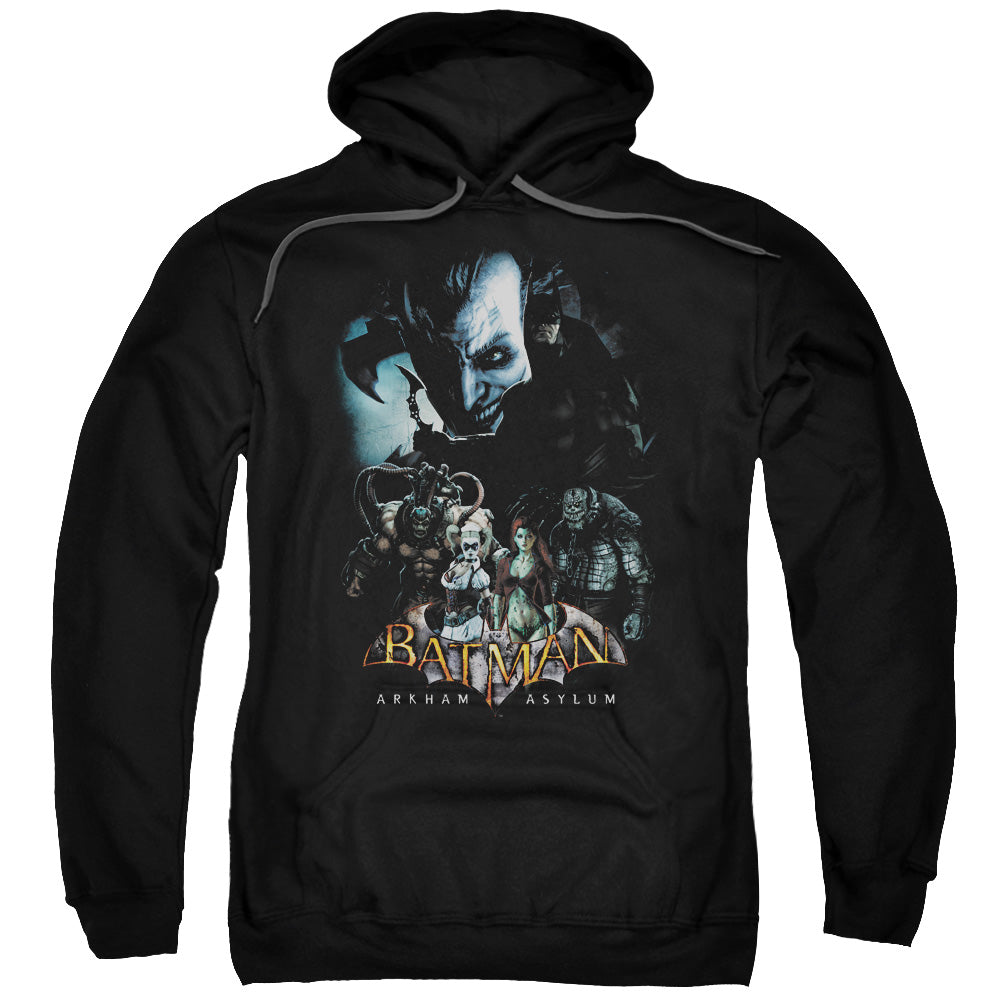 BATMAN ARKHAM ASYLUM/FIVE AGAINST ONE - ADULT PULLOVER HOODIE - BLACK