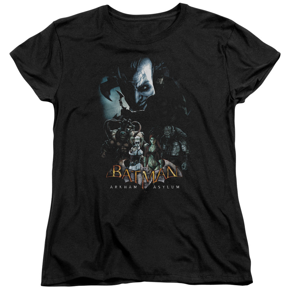 BATMAN ARKHAM ASYLUM/FIVE AGAINST ONE - S/S WOMENS TEE - BLACK