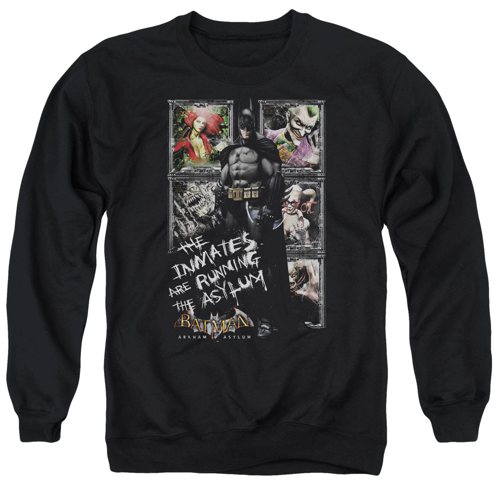 BATMAN ARKHAM ASYLUM/RUNNING THE ASYLUM - ADULT CREWNECK SWEATSHIRT - BLACK