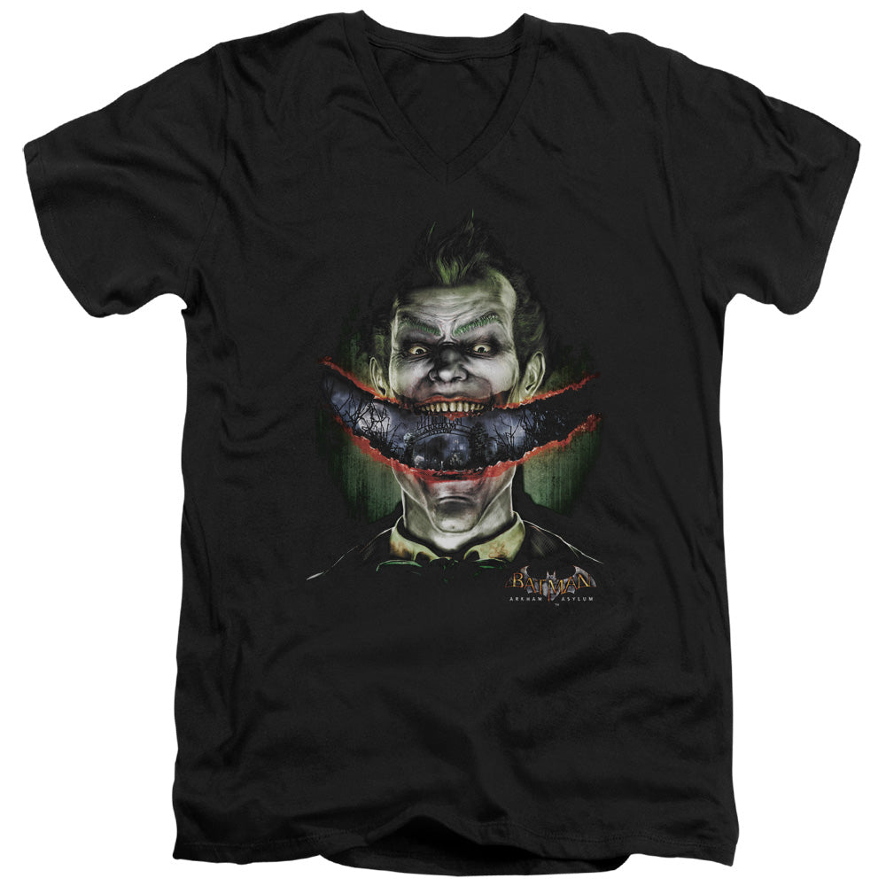 BATMAN ARKHAM ASYLUM/CRAZY LIPS - S/S ADULT V-NECK 30/1 - BLACK