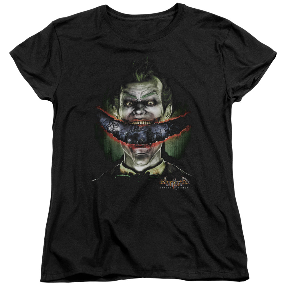BATMAN ARKHAM ASYLUM/CRAZY LIPS - S/S WOMENS TEE - BLACK