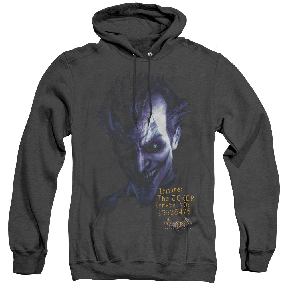 BATMAN ARKHAM ASYLUM/ARKHAM JOKER - ADULT HEATHER HOODIE - BLACK
