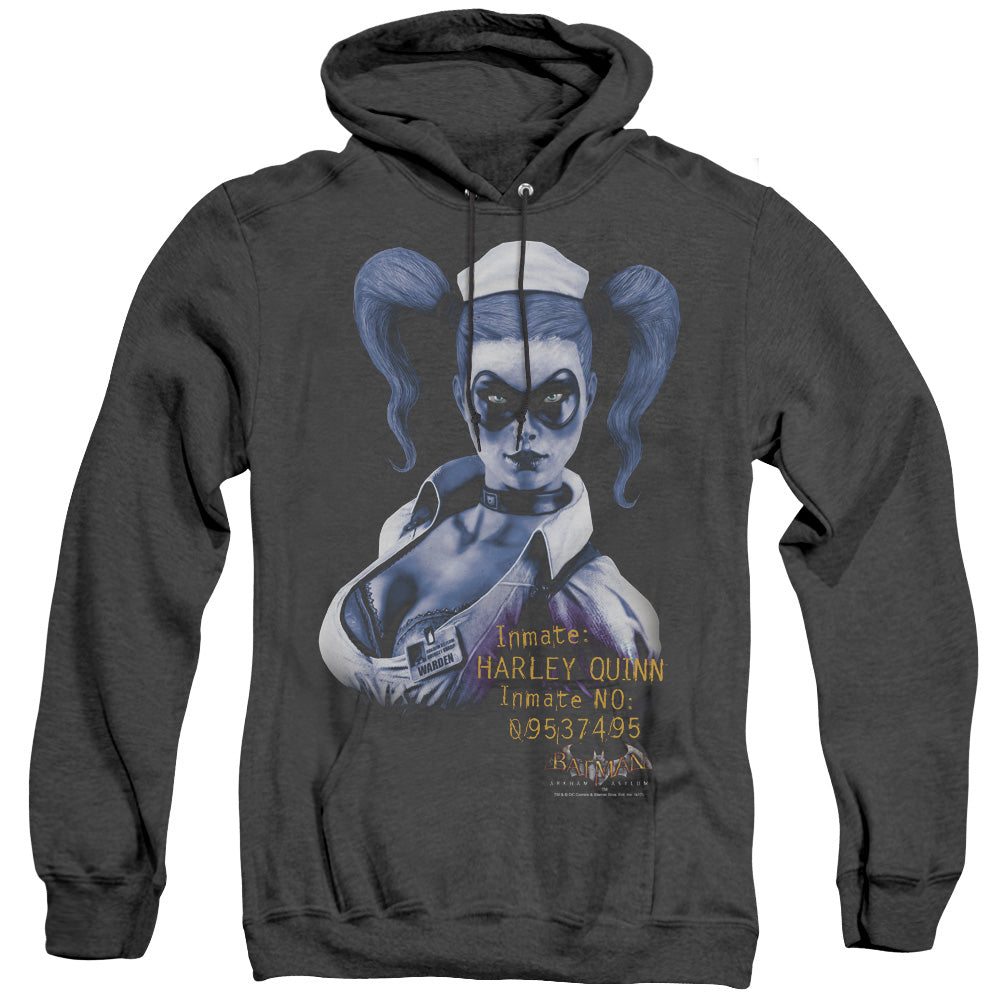 BATMAN ARKHAM ASYLUM/ARKHAM HARLEY QUINN - ADULT HEATHER HOODIE - BLACK