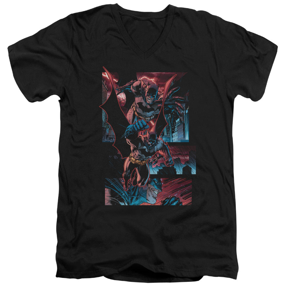 BATMAN/DARK KNIGHT PANELS - S/S ADULT V-NECK 30/1 - BLACK