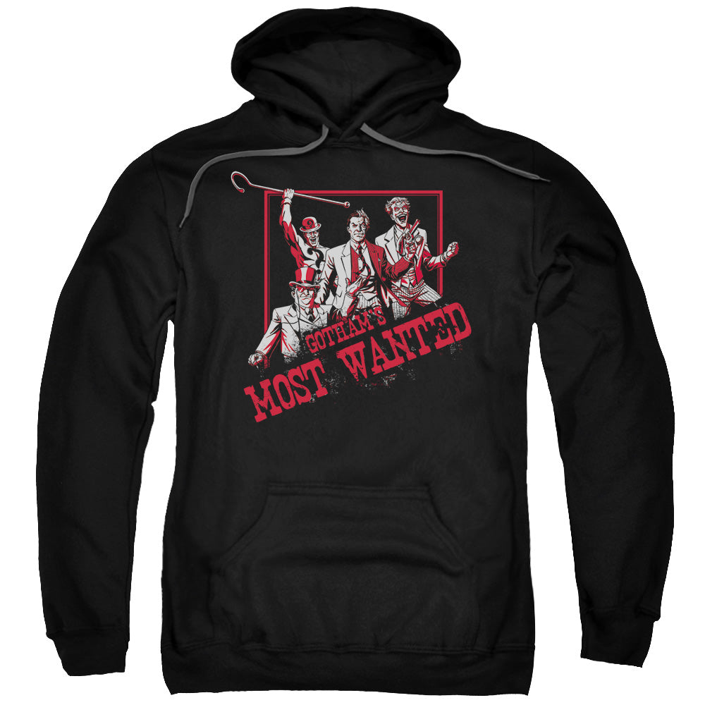 BATMAN/GOTHAM&#39;S MOST WANTED - ADULT PULLOVER HOODIE - BLACK
