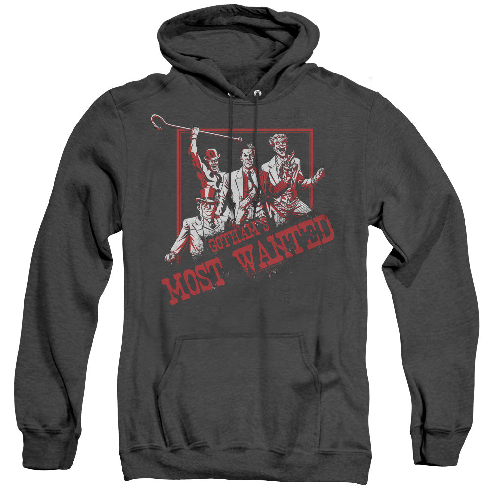 BATMAN/GOTHAMS MOST WANTED - ADULT HEATHER HOODIE - BLACK