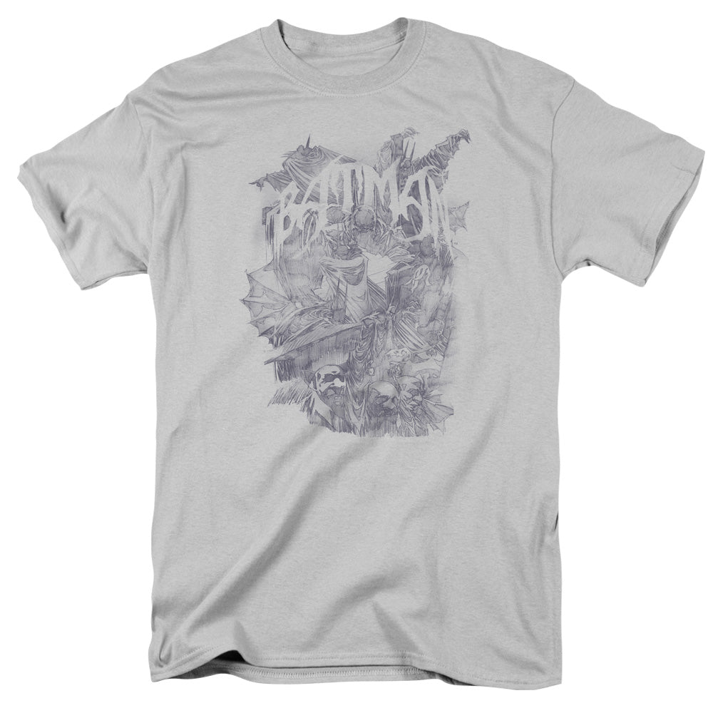 BATMAN/PENCIL BAT COLLAGE - S/S ADULT 18/1 - SILVER