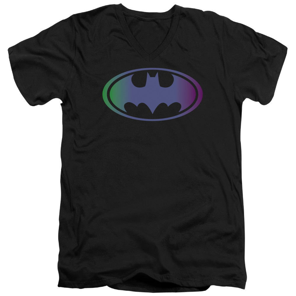 BATMAN/GRADIENT BAT LOGO - S/S ADULT V-NECK 30/1 - BLACK