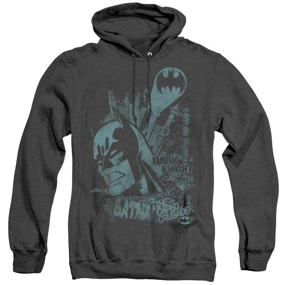 BATMAN/GRITTED TEETH - ADULT HEATHER HOODIE - BLACK