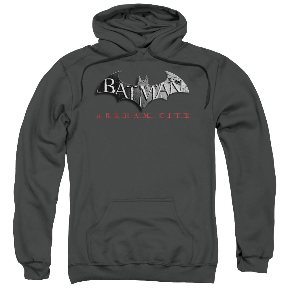 BATMAN ARKHAM CITY/LOGO - ADULT PULLOVER HOODIE - CHARCOAL