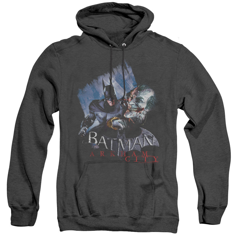 BATMAN ARKHAM CITY/JOKES ON YOU! - ADULT HEATHER HOODIE - BLACK