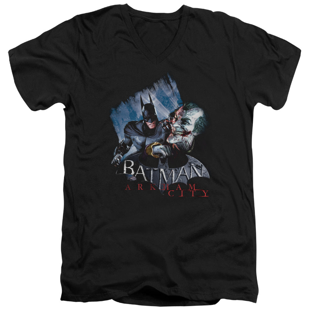 BATMAN ARKHAM CITY/JOKES ON YOU! - S/S ADULT V-NECK 30/1 - BLACK