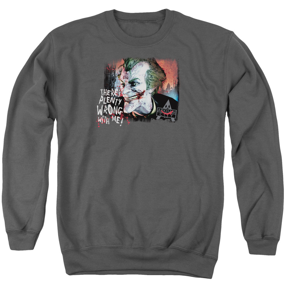 BATMAN ARKHAM CITY/PLENTY WRONG - ADULT CREWNECK SWEATSHIRT - CHARCOAL