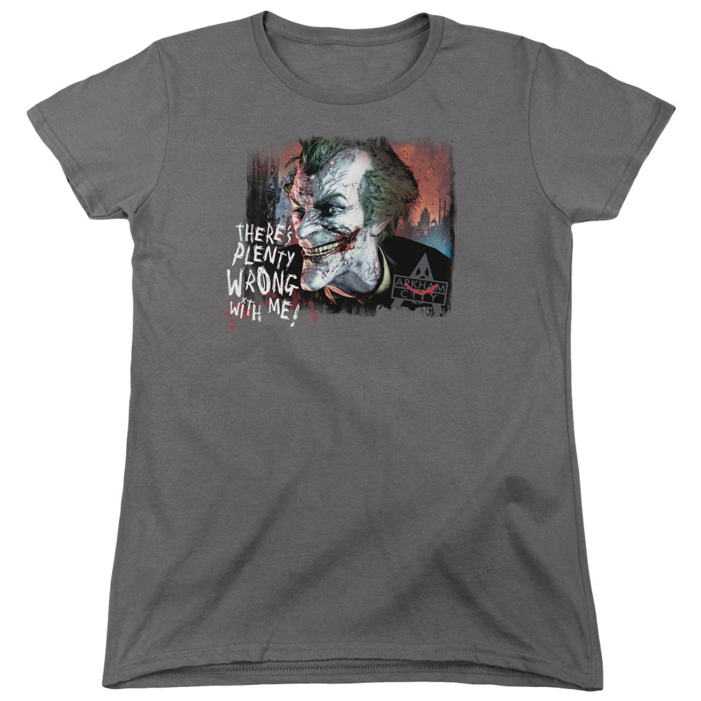 BATMAN ARKHAM CITY/PLENTY WRONG - S/S WOMENS TEE - CHARCOAL