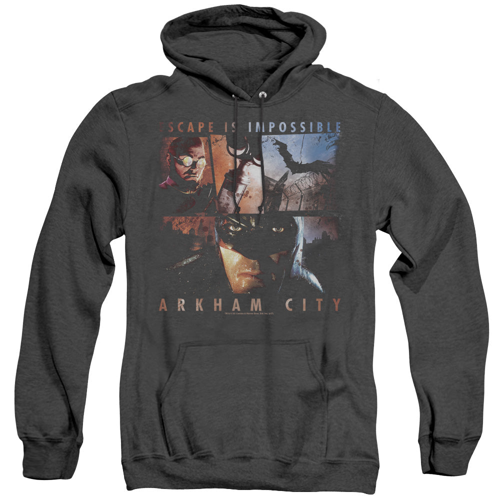 BATMAN ARKHAM CITY/ESCAPE IS IMPOSSIBLE - ADULT HEATHER HOODIE - BLACK