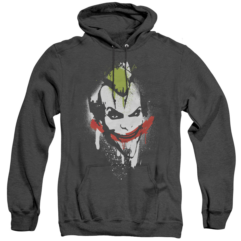 BATMAN ARKHAM CITY/SPRAYPAINT SMILE - ADULT HEATHER HOODIE - BLACK