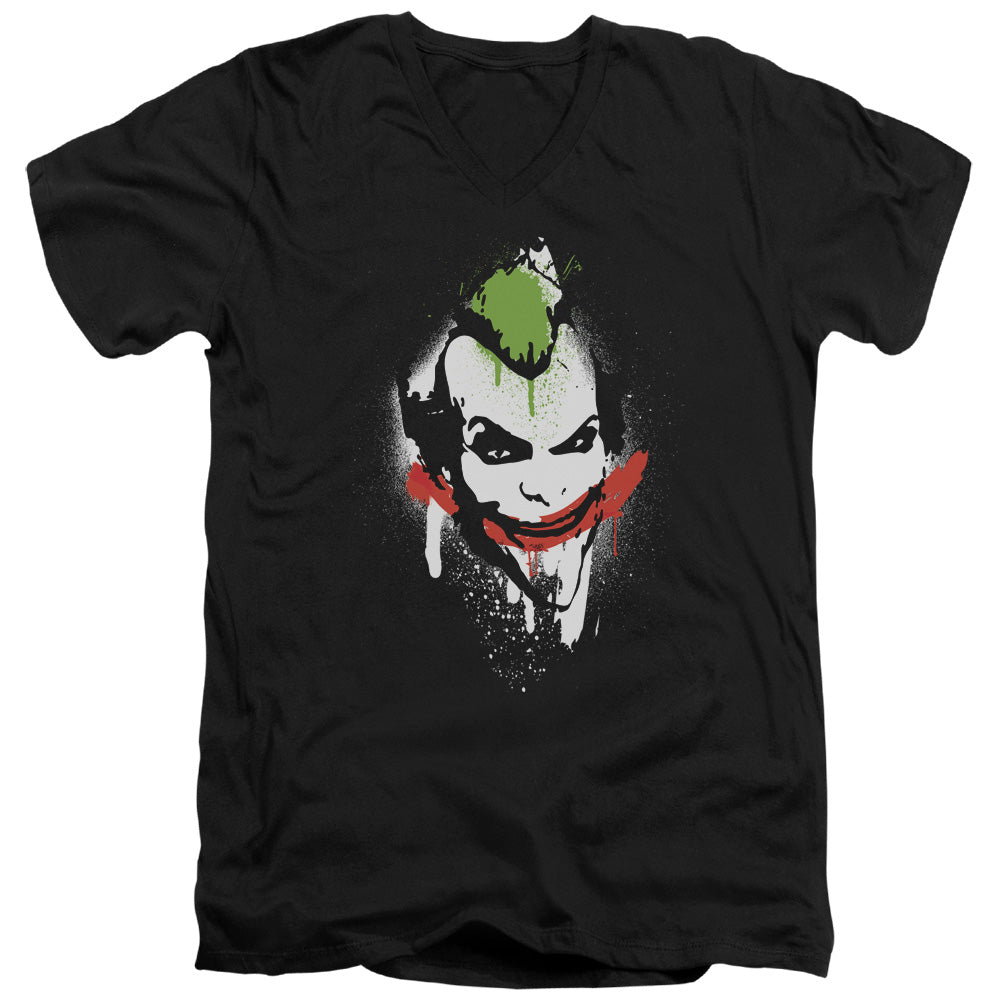 BATMAN ARKHAM CITY/SPRAYPAINT SMILE - S/S ADULT V-NECK 30/1 - BLACK