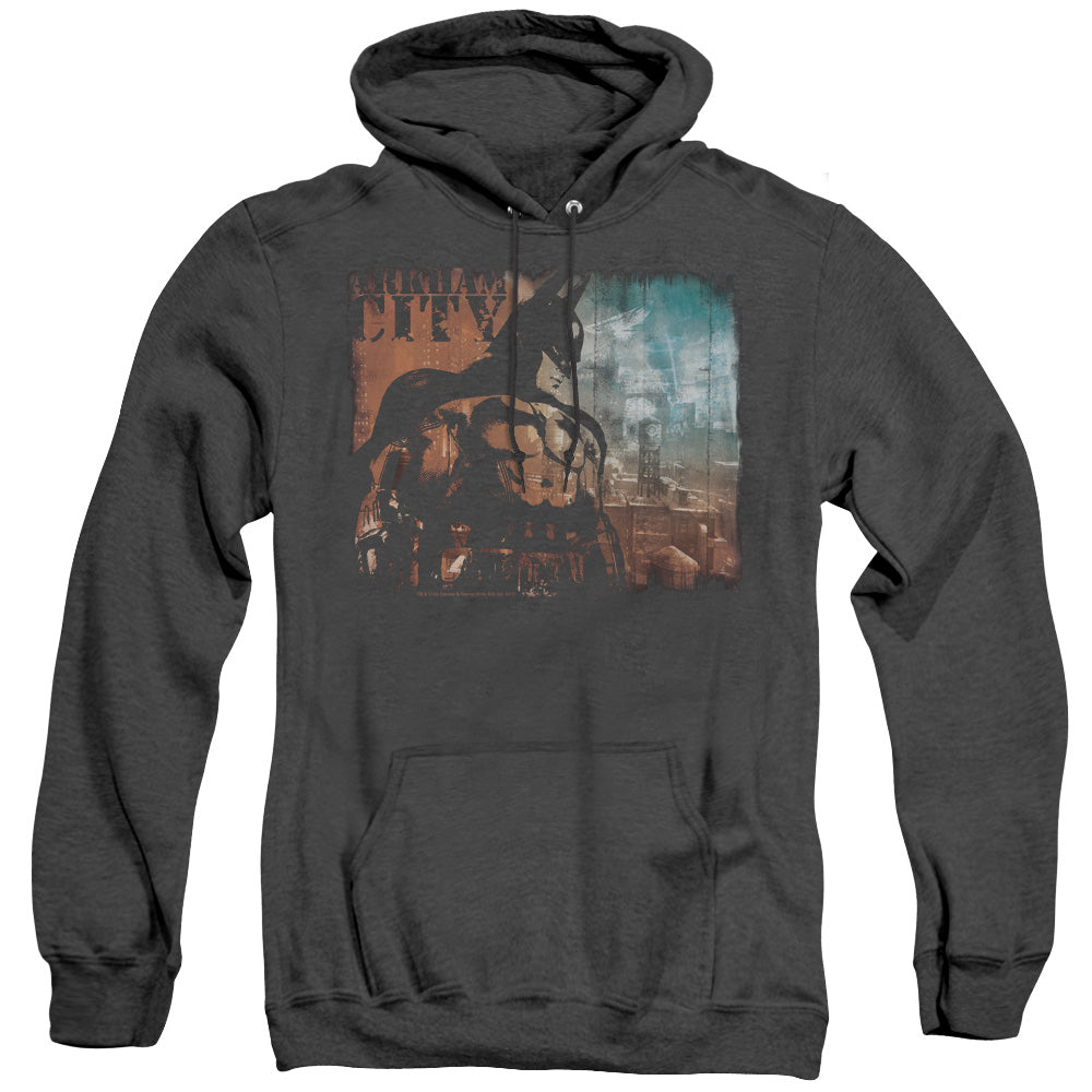 BATMAN ARKHAM CITY/CITY KNOCKOUT - ADULT HEATHER HOODIE - BLACK