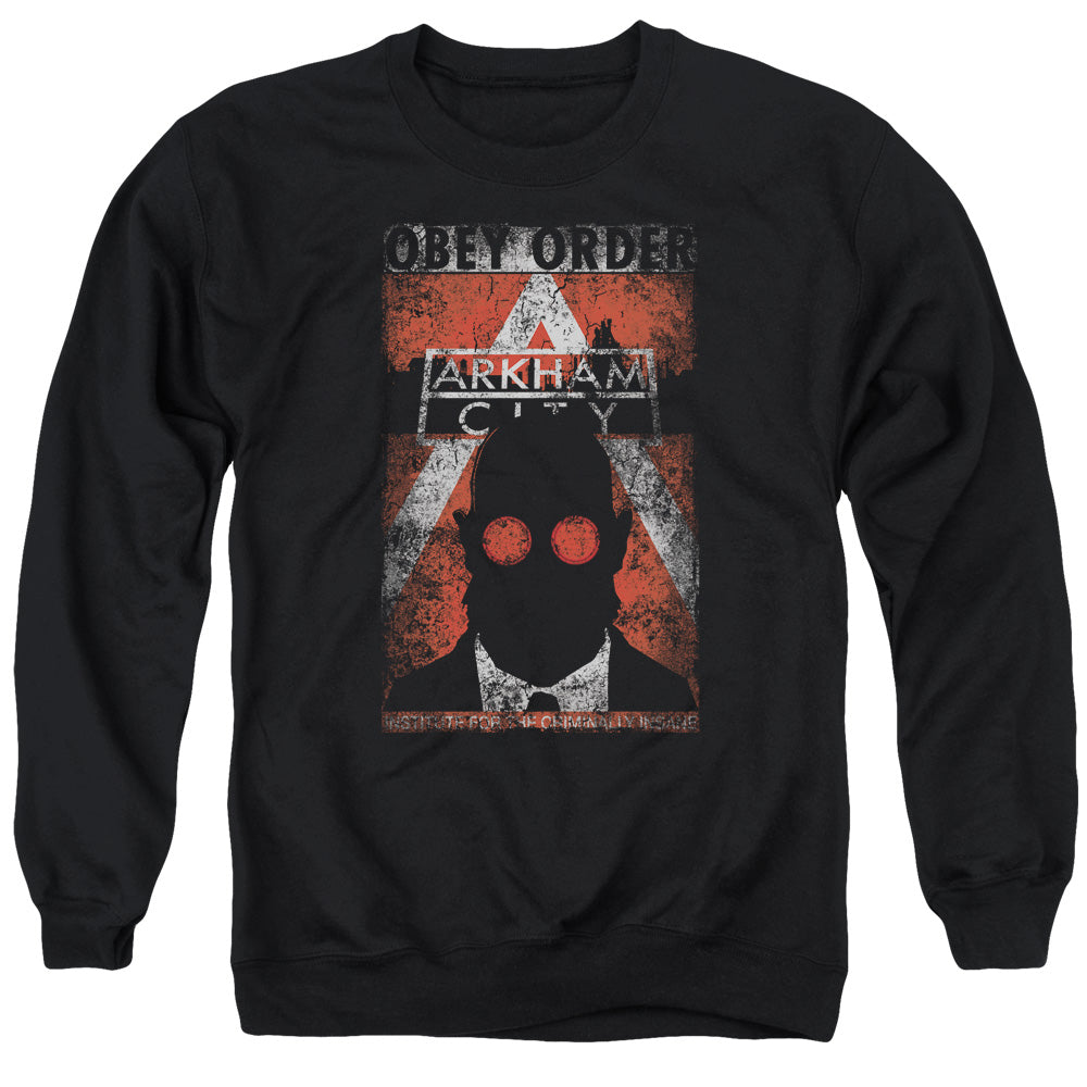 BATMAN ARKHAM CITY/OBEY ORDER POSTER - ADULT CREWNECK SWEATSHIRT - BLACK