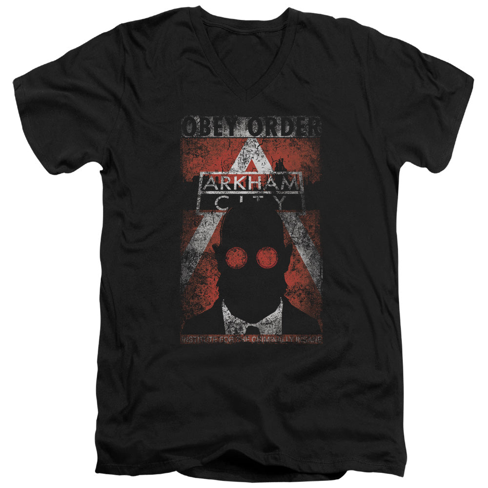 BATMAN ARKHAM CITY/OBEY ORDER POSTER - S/S ADULT V-NECK 30/1 - BLACK