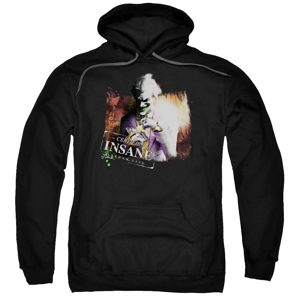 BATMAN ARKHAM CITY/CERTIFIED INSANE - ADULT PULLOVER HOODIE - BLACK
