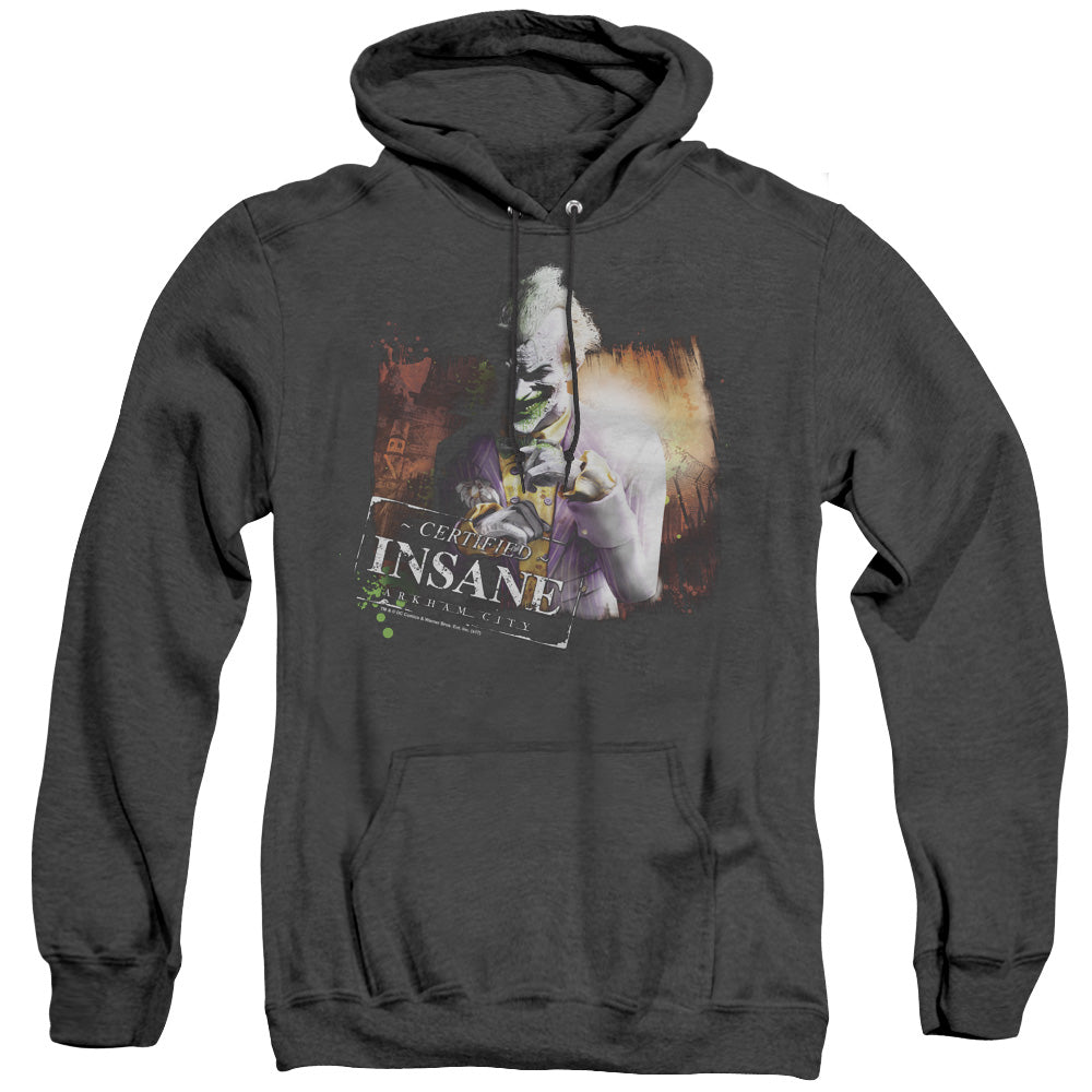 BATMAN ARKHAM CITY/CERTIFIED INSANE - ADULT HEATHER HOODIE - BLACK