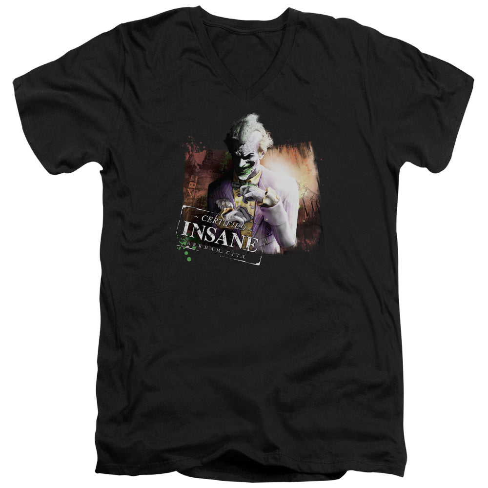 BATMAN ARKHAM CITY/CERTIFIED INSANE - S/S ADULT V-NECK 30/1 - BLACK