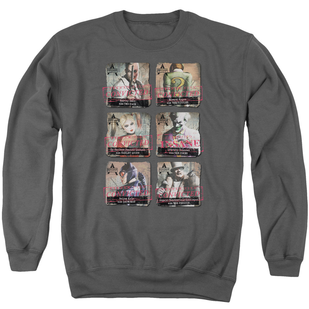 BATMAN ARKHAM CITY/ARKHAM LINEUP - ADULT CREWNECK SWEATSHIRT - CHARCOAL