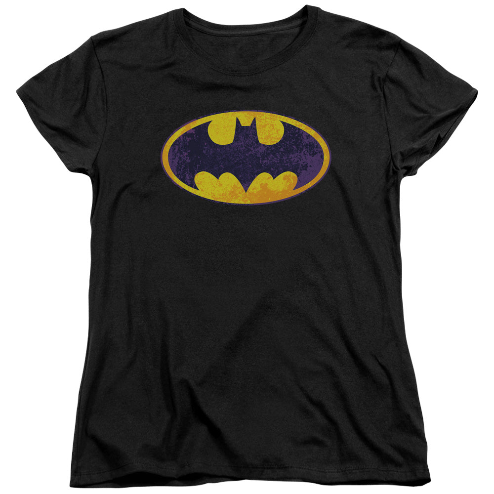 BATMAN/BM NEON DISTRESS LOGO - S/S WOMENS TEE - BLACK