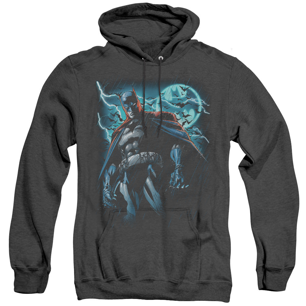 BATMAN/STORMY KNIGHT - ADULT HEATHER HOODIE - BLACK