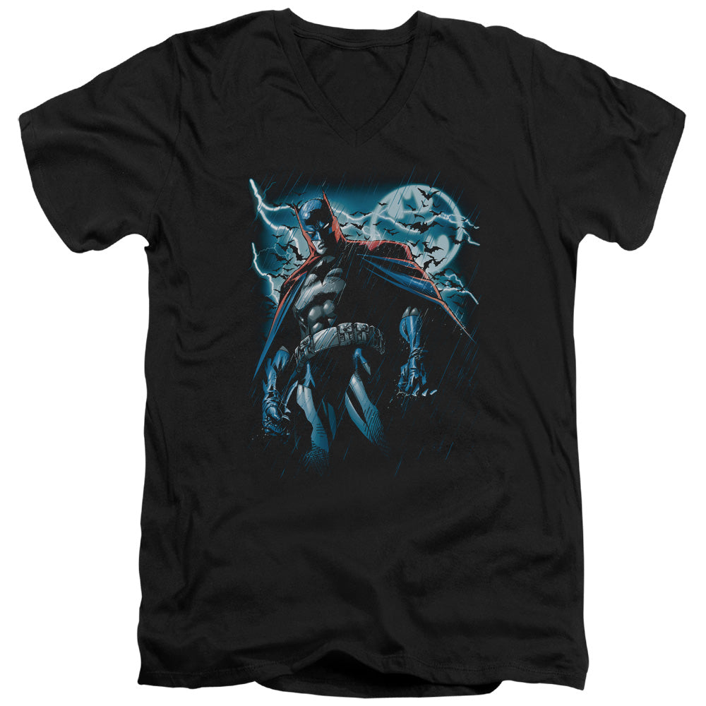 BATMAN/STORMY KNIGHT - S/S ADULT V-NECK 30/1 - BLACK