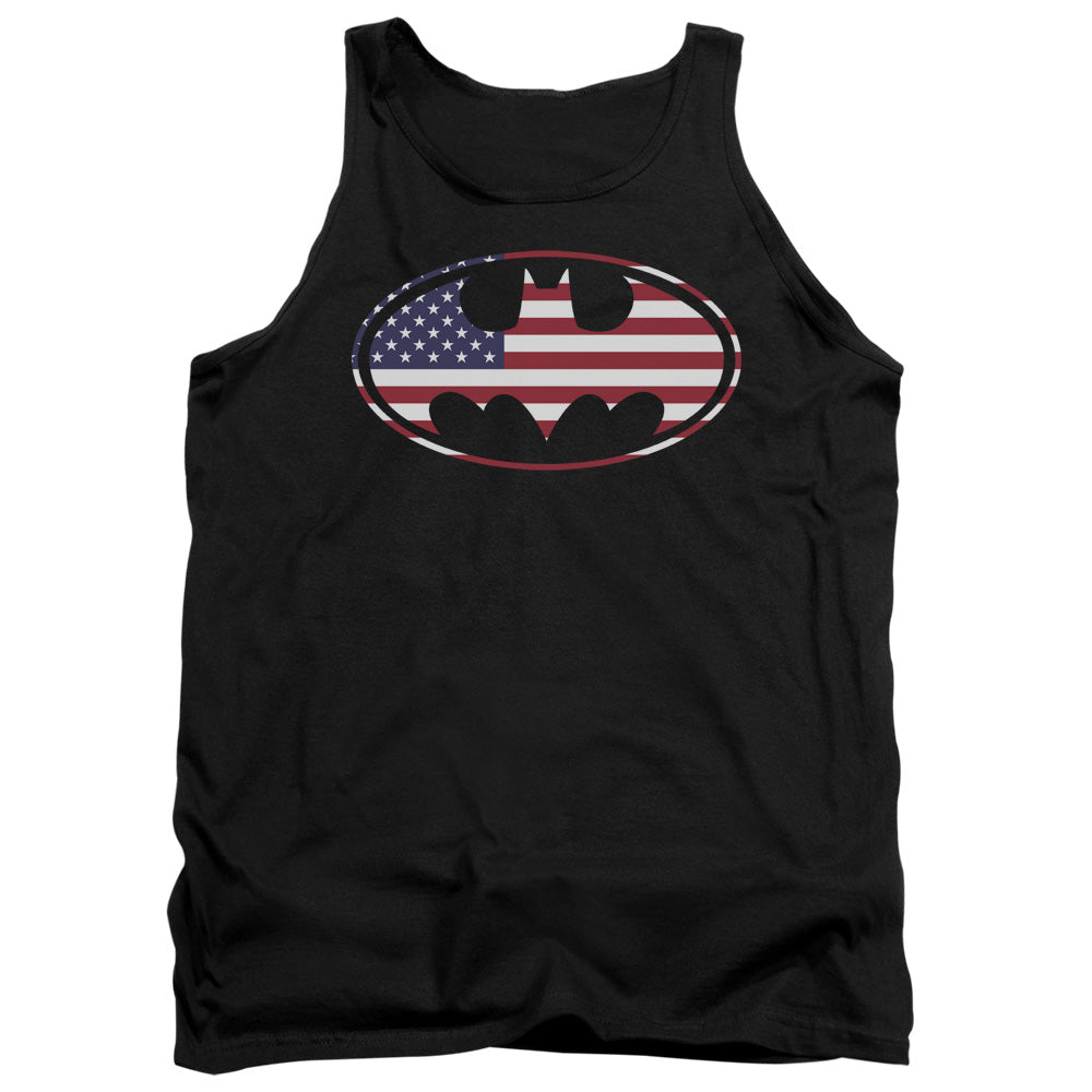 BATMAN/AMERICAN FLAG OVAL - ADULT TANK - BLACK