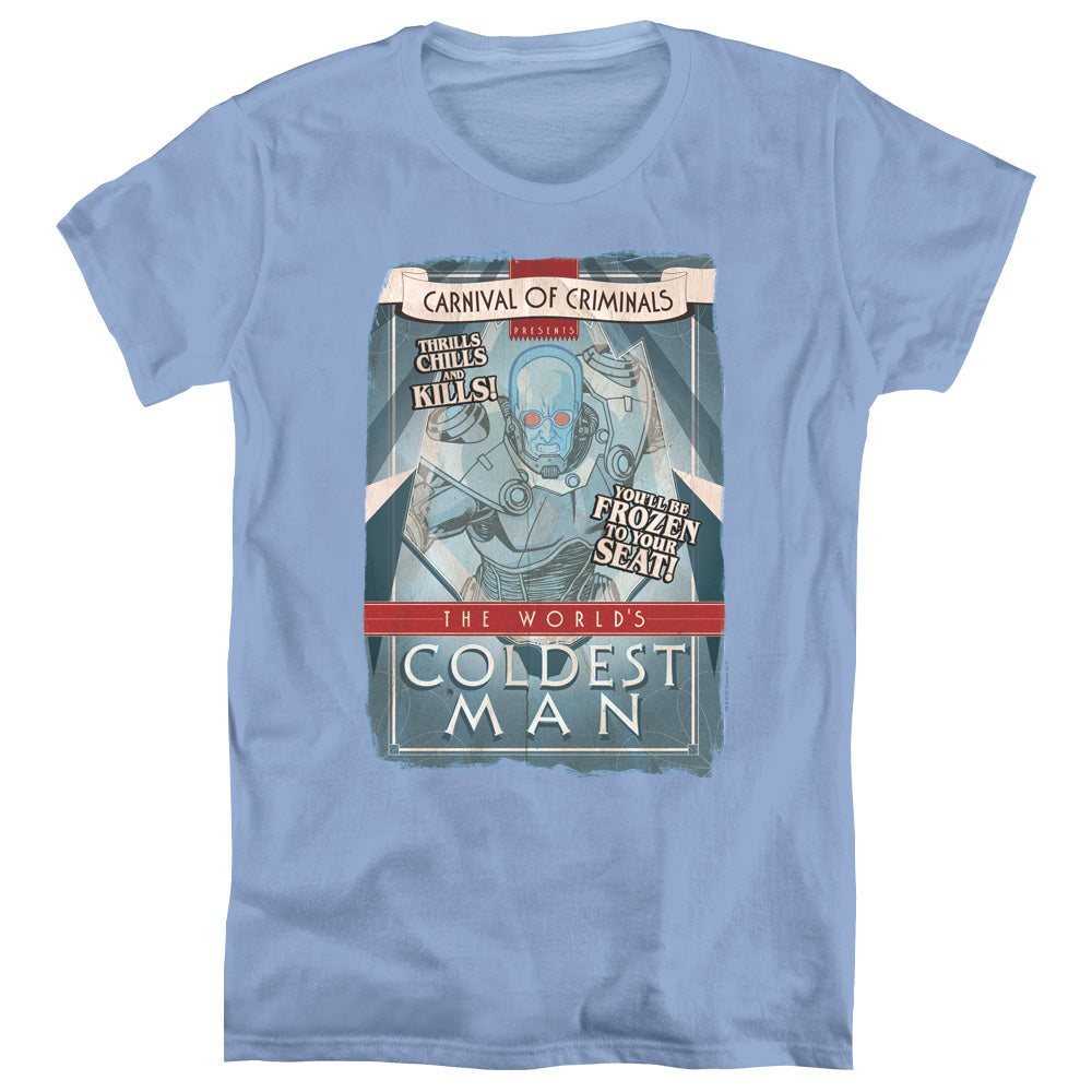 BATMAN/COLDEST MAN - S/S WOMENS TEE - CAROLINA BLUE