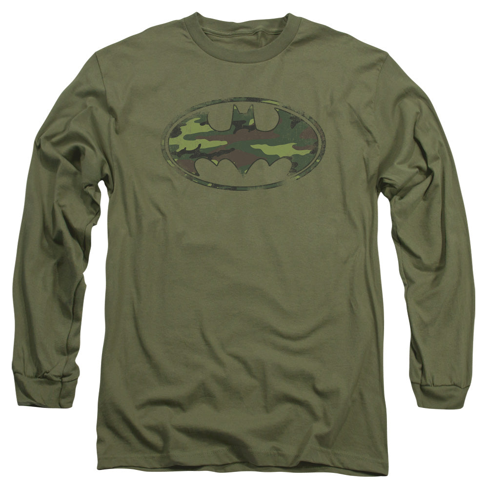 BATMAN/DISTRESSED CAMO SHIELD - L/S ADULT 18/1 - MILITARY GREEN