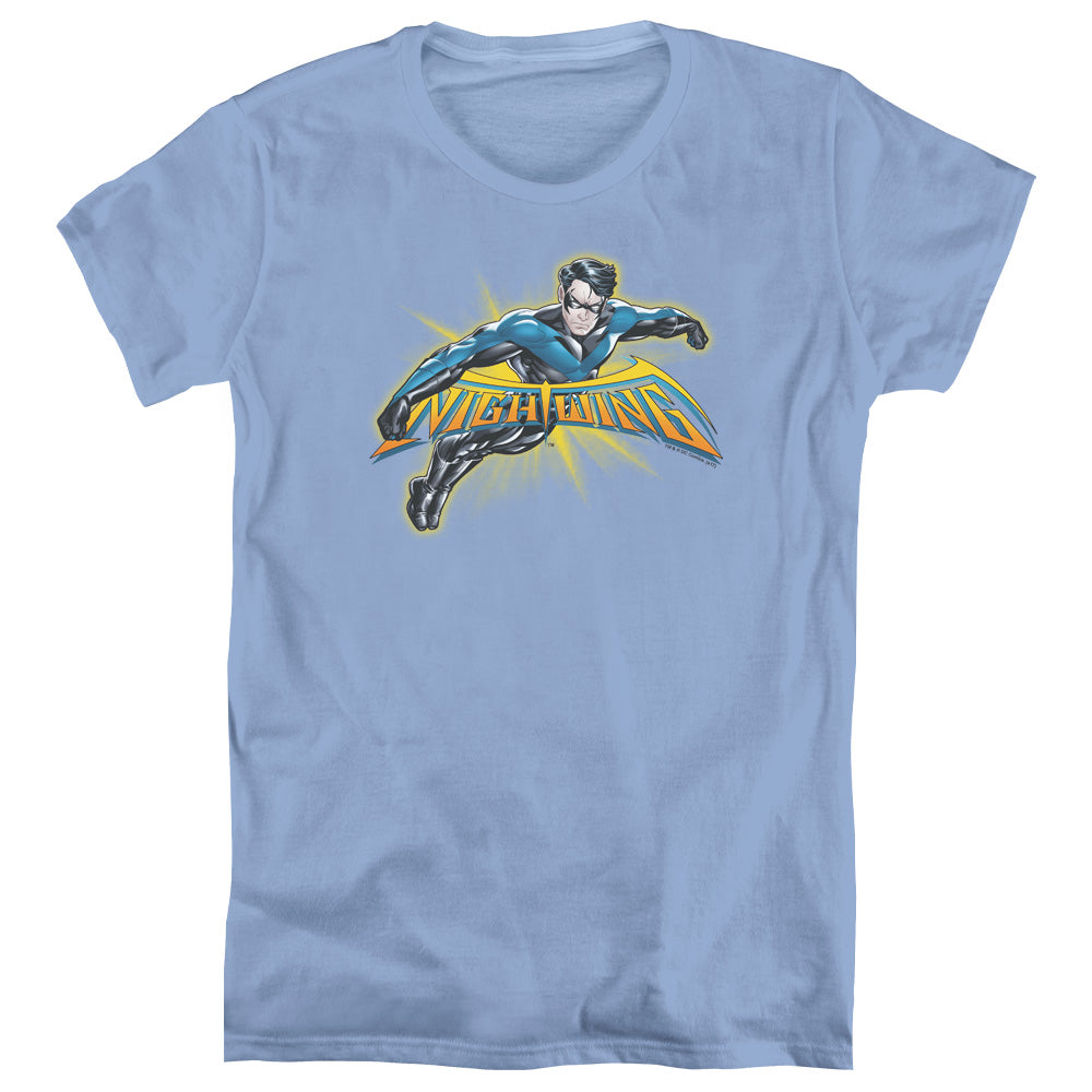 BATMAN/NIGHTWING BURST - S/S WOMENS TEE - CAROLINA BLUE