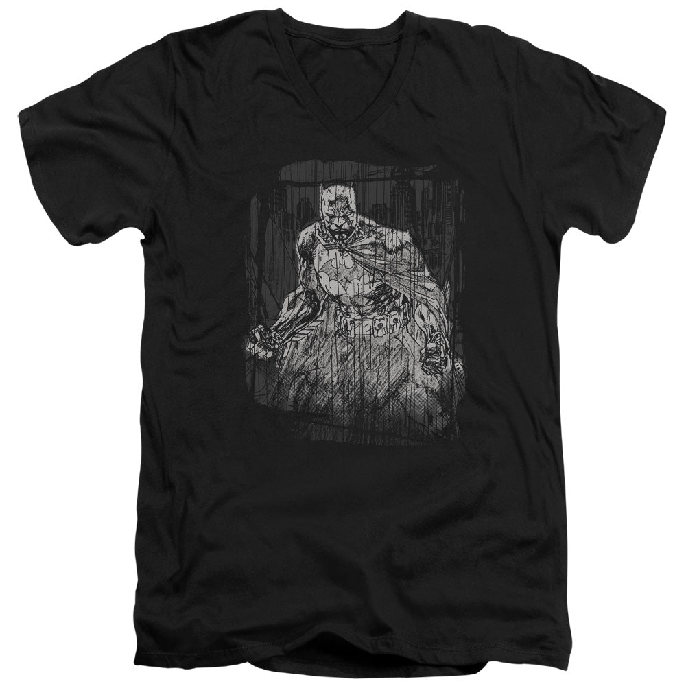 BATMAN/PENCILLED RAIN - S/S ADULT V-NECK 30/1 - BLACK