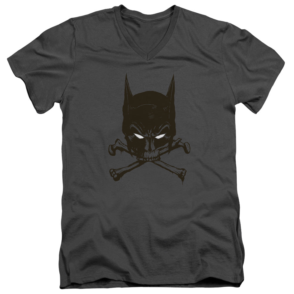 BATMAN/BAT AND BONES - S/S ADULT V-NECK 30/1 - CHARCOAL