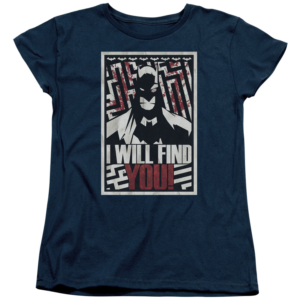 BATMAN/I WILL FND YOU - S/S WOMENS TEE - NAVY