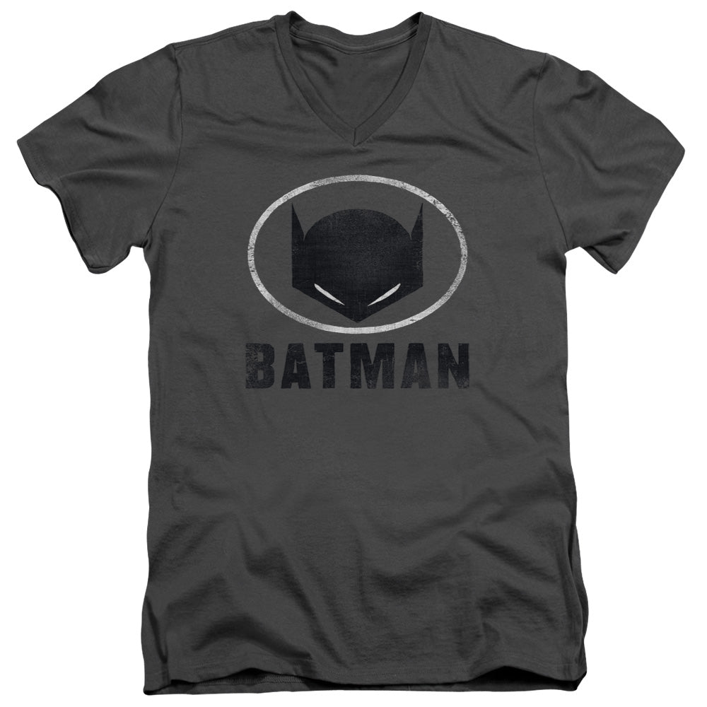 BATMAN/MASK IN OVAL - S/S ADULT V-NECK 30/1 - CHARCOAL