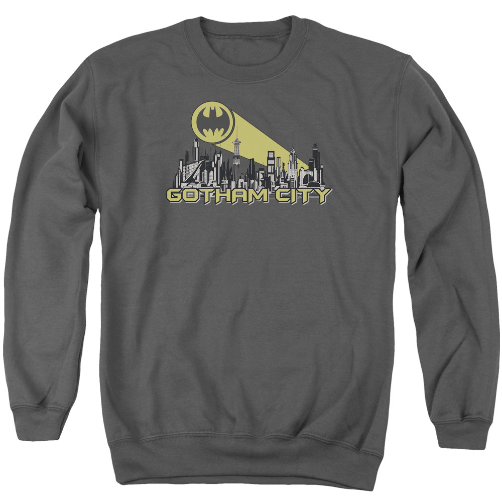 BATMAN/GOTHAM SKYLINE - ADULT CREWNECK SWEATSHIRT - CHARCOAL