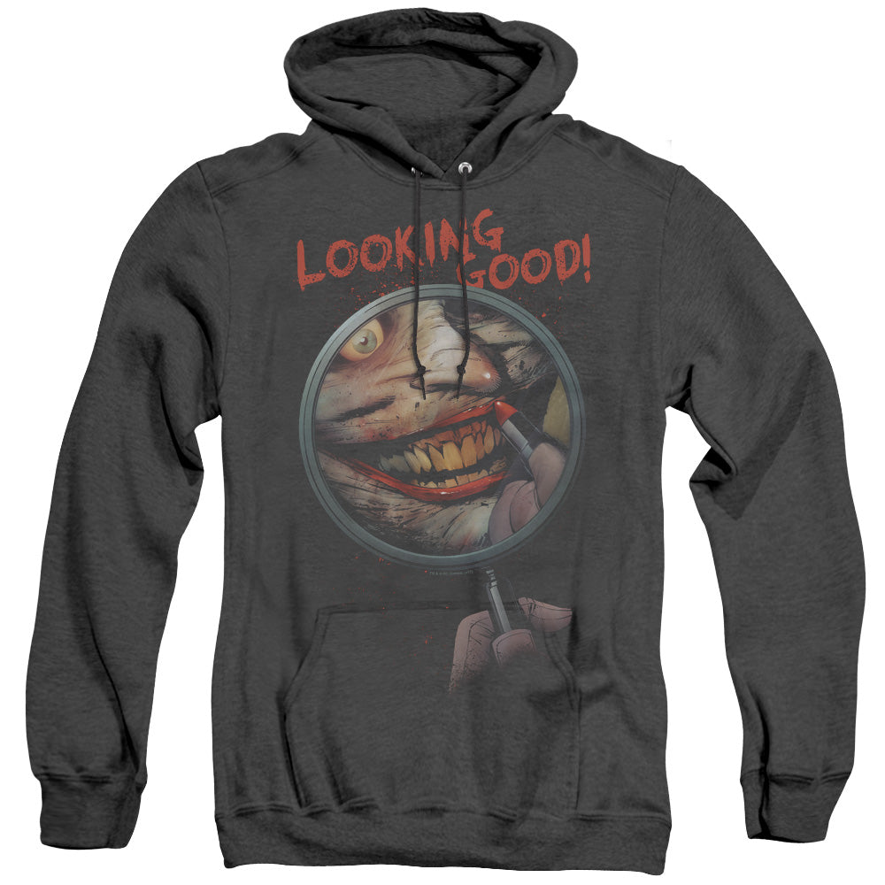 BATMAN/LOOKING GOOD - ADULT HEATHER HOODIE - BLACK