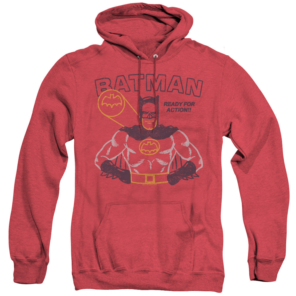 BATMAN/READY FOR ACTION - ADULT HEATHER HOODIE - RED