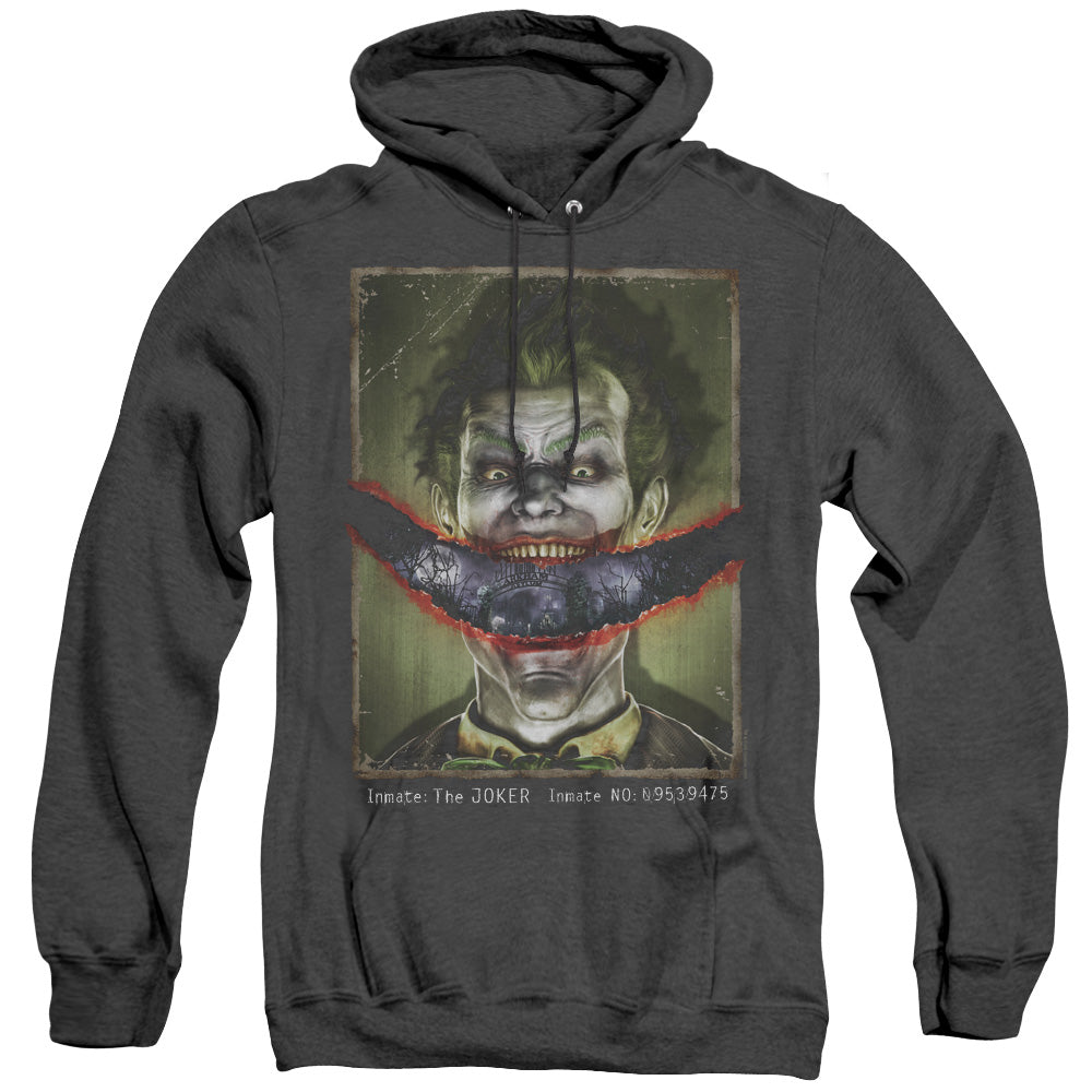 BATMAN ARKHAM ASYLUM/SPLIT LIP - ADULT HEATHER HOODIE - BLACK