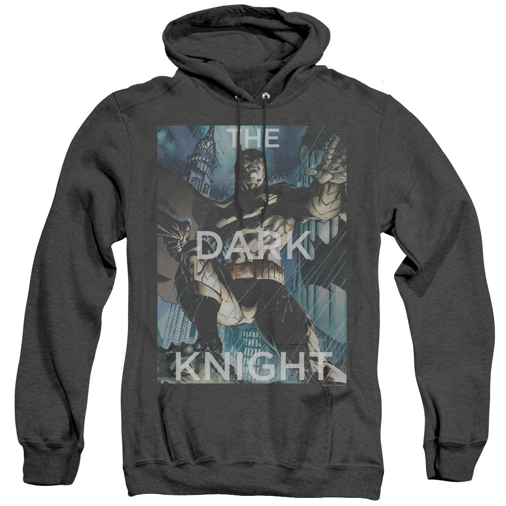 BATMAN/FIGHTING THE STORM - ADULT HEATHER HOODIE - BLACK