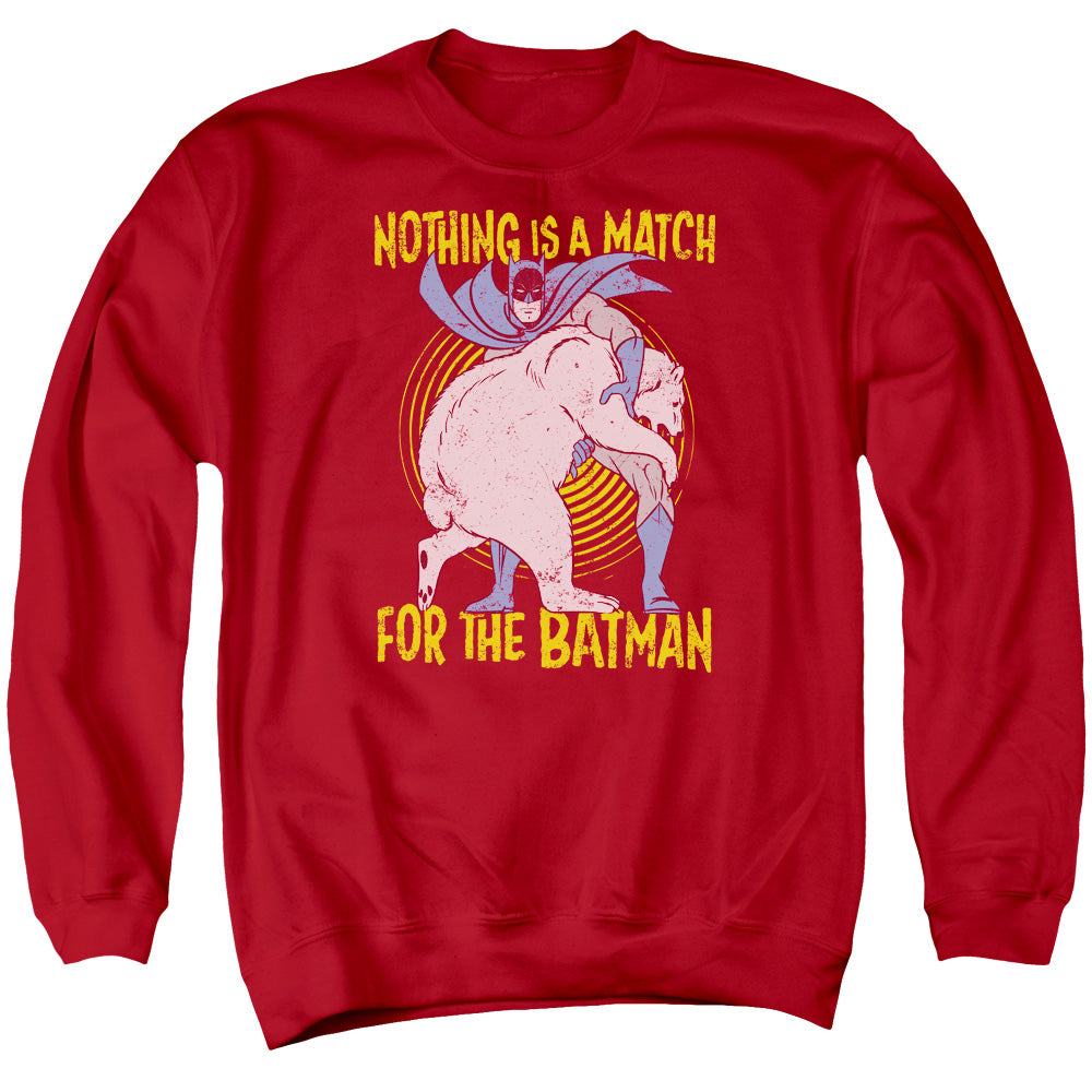 BATMAN/BEAR WRASTLING - ADULT CREWNECK SWEATSHIRT - RED