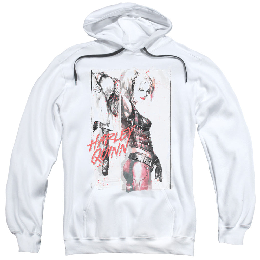 BATMAN/INK WASH HARLEY - ADULT PULLOVER HOODIE - WHITE