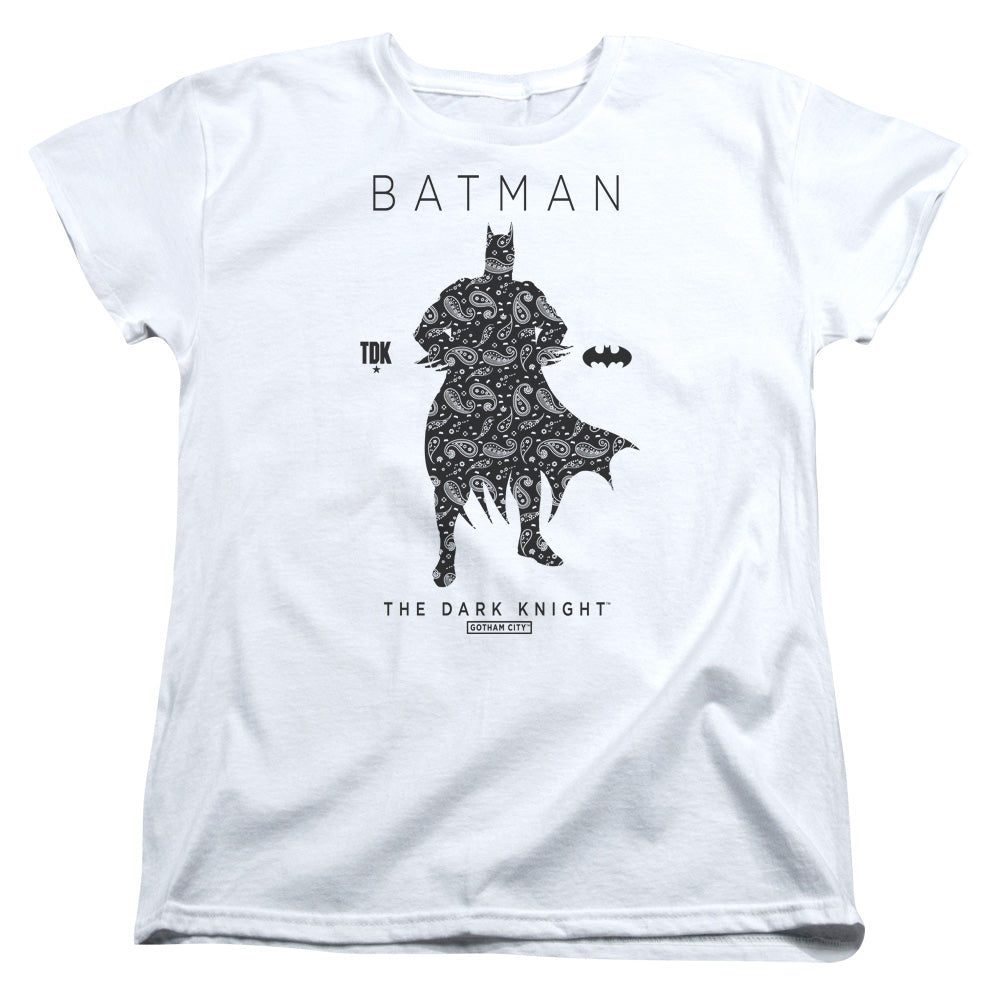 BATMAN/PAISLETY SILHOUETTE - S/S WOMENS TEE - WHITE