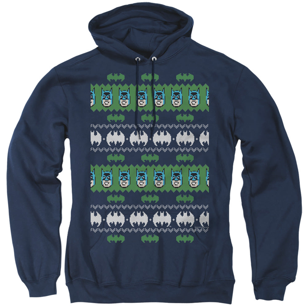 BATMAN/BATMAN CHRISTMAS SWEATER - ADULT PULLOVER HOODIE - NAVY