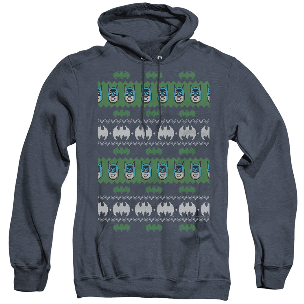 BATMAN/BATMAN CHRISTMAS SWEATER - ADULT HEATHER HOODIE - NAVY